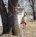 Two ladies in a `no trespassing `zone Royalty Free Stock Photo