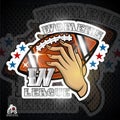 Two lady hands hold american football ball with letter W. Sport logo Royalty Free Stock Photo