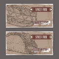 Two landscape banners with hot dog and taco sketch. Royalty Free Stock Photo