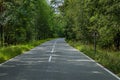 Two-lane asphalt road with white markings in the forest. Royalty Free Stock Photo