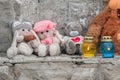 Two lantern set and plush toys at the place where the children died. concept: child death Royalty Free Stock Photo