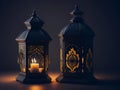 Two lanterns with a candle in the middle