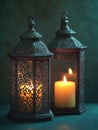 Two lanterns with a candle in the middle Royalty Free Stock Photo