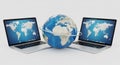 Two Laptops Connected to a Globe Illustrating Global Network and Connectivity computer world Royalty Free Stock Photo
