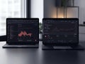 Dual Laptops Displaying Financial Trading Charts Royalty Free Stock Photo