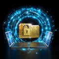 Golden Encrypted Folder Secure Transfer Between Laptops â Tunnel Royalty Free Stock Photo