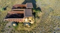 Two large abandoned mining trucks. Aerial view