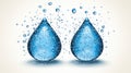 Two Large Blue Water Drops with Smaller Droplets on White Background Royalty Free Stock Photo