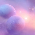 Two large bubble-like planets float in a colorful space scene filled with soft clouds and bright stars. The scene creates a dreamy Royalty Free Stock Photo