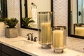 Two Large Candles In Modern Bathroom Royalty Free Stock Photo