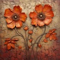 Rustic Charm: Abstract Painting Of Orange Flowers And Small Leaves