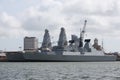 Two large grey warships moored in portsmouth harbour Royalty Free Stock Photo