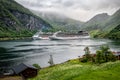 Two large luxury cruising ship in the Geiranger fjord, Norway Royalty Free Stock Photo