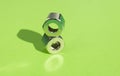 Two large nuts on top of each other on a green background. Royalty Free Stock Photo