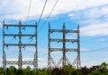 Two large rectangular electrical towers. Royalty Free Stock Photo