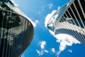 Two skyscrapers against the blue sky