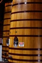 Two Large Wooden Wine Tanks At Winery Royalty Free Stock Photo