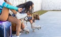 Two latin girls prepare for a roller figure skating training putting on their skates Royalty Free Stock Photo