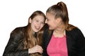 Two laughing girls on a white background