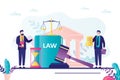 Two lawyer discuss legal issues. Male characters present legal services. Concept of law, authority and lawyers Royalty Free Stock Photo