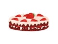 Strawberry double layer cake vector. Illustration on white background.