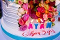 Two-layer cake . Wedding cake decorated with colorfull roses. Celebration party concept. flowers in the middle of the Royalty Free Stock Photo