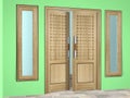 Two-leaf door for the front door of the house with frame and window best Royalty Free Stock Photo