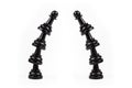 Two leaning crooked bent towers of black chess pawns forming a gate frame Passage, arch, door, border made from game pieces, copy