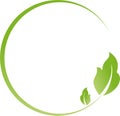 Two leaves, plant and circle, Wellness and Naturopaths logo Royalty Free Stock Photo