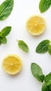Two lemons and a bunch of mint leaves on a white background Royalty Free Stock Photo