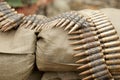 M60 bullet belts on sandbags. Royalty Free Stock Photo