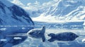 Two Leopard Seals in Icy Antarctic Waters Royalty Free Stock Photo