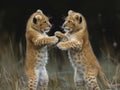 Two leopards playing together. Generative AI Royalty Free Stock Photo