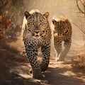 Two Leopards Walking Royalty Free Stock Photo