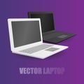 Two leptop white and black at violet background