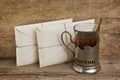 Two letters and a glass of tea Royalty Free Stock Photo