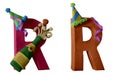Two letters R. Party Font. Handmade with plasticine or clay.