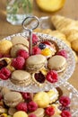 Two level dessert stand full of sweets