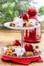 Two level dessert stand full of sweets