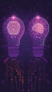 Illuminated Brains A Fusion of Technology and Intelligence with Dual Lightbulbs Representing Human Brain Power Amidst a Neural Royalty Free Stock Photo