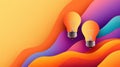 Two light bulbs float over vibrant, wavy layers of color, symbolizing creativity, AI Royalty Free Stock Photo
