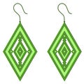 Two light and dark green rhombus-shaped earrings with a gap
