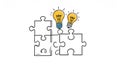 Two lightbulbs illuminate connected puzzle pieces, symbolizing i Royalty Free Stock Photo