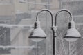 Two lights in a snowstorm Royalty Free Stock Photo