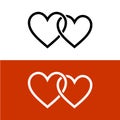 Two line style hearts together linked love symbol.