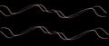 Two line waves curve twisty flow or 2 wavy chart graph stream strokes on black background.