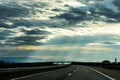 Two line wide highway on a cloudy winter day