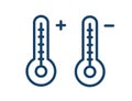 Two linear mercury thermometers with high and low temperatures. Simple icon of hot and cold weather in line art style