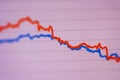 Two lines chart at comparision concept. Data analysis graph. Financial chart, analyzing report