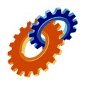 Two linked gears 3D vector icon. Illustration in flat style isolated on white background